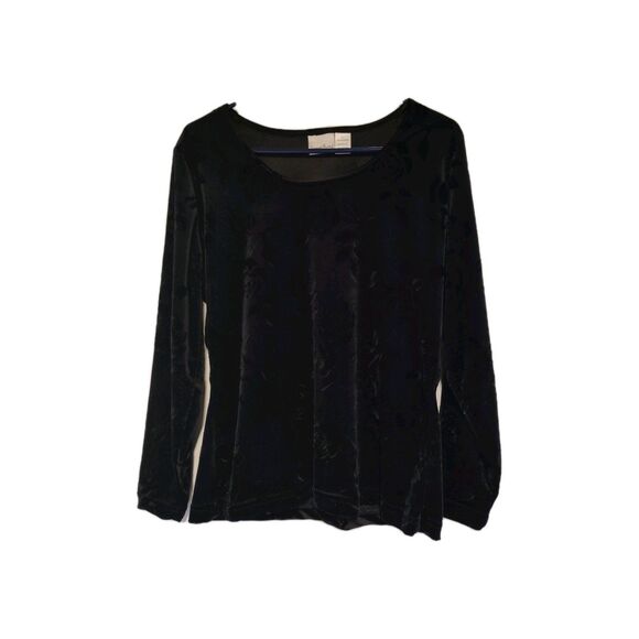 French Laundry Tops - French Laundry Womens Top L Velvet Burnout Black Rose Y2K Grunge Whimsigoth